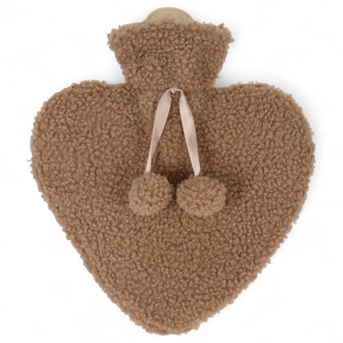 MIJOMA Wärmflasche 1L mit flauschigem Teddy-Fleece Bezug – Herzform – Wärmendes Geschenk für Herbst & Winter – Wiederverwendbar &...