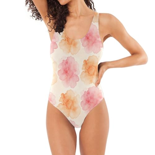 Maillots de bain femme gainant dos nu et imprimé fleuri abricot