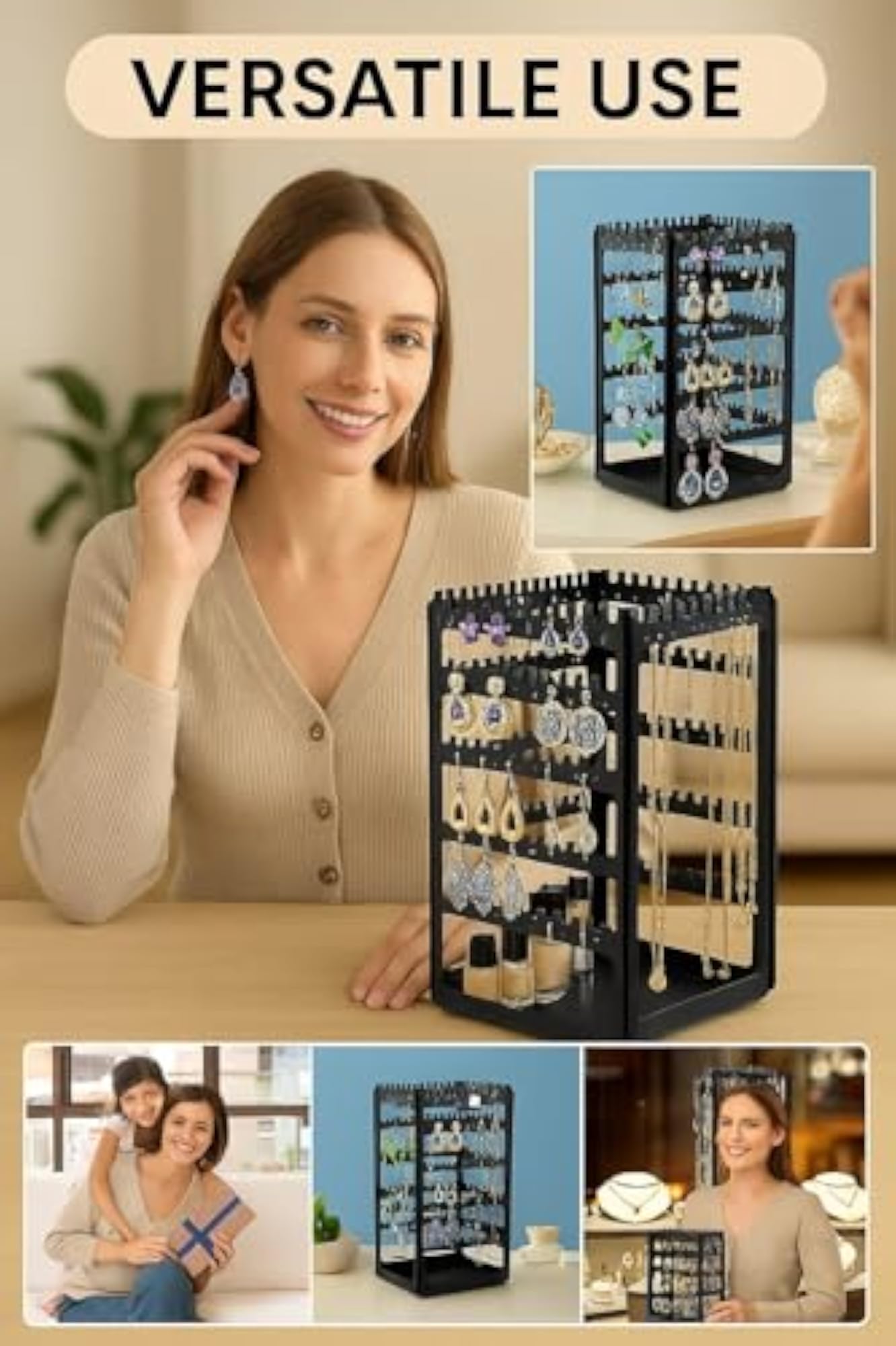 Plastic Rotating Earrings Stand Jewelry Display Organizer