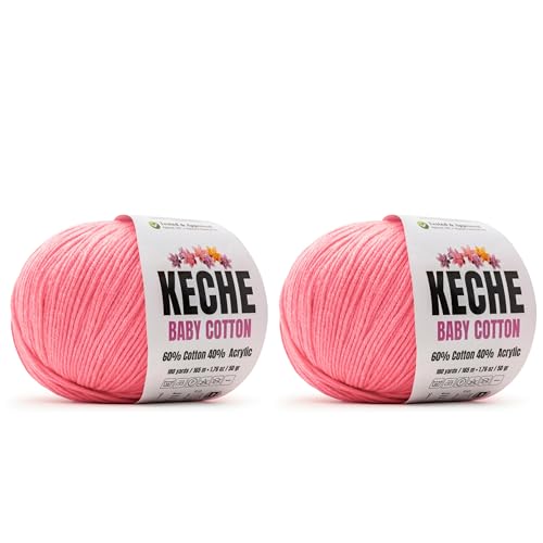Image of Keche Baby Cotton, 60% Cotton 40% Acrylic Yarn, Soft Cotton Yarn for Crochet and Knitting, Amigurumi Yarn 4 Skeins /Balls [1.76 Oz (50g) / 180 Yrds (165m)] x 2 Pink