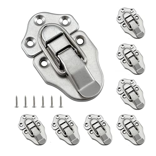 HOME MASTER HARDWARE 8 Pack Duckbilled Hasp Latch Chest Latch Toggle Hasp Latches with Screws for Jewelry Box Ordinary Box Wooden Case Furniture Decoration Satin Nickel Finish