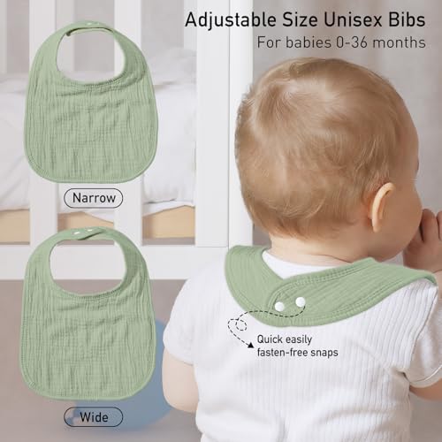 Image of Muslin Bibs for Baby Boy Girl, Adjustable Fit for Drooling and Teething | 6Pk, 100% Soft Cotton Surface & Multi-Layer Absorbent Core, Shrink-resistant & Fade-Proof, Gentle on Sensitive Newborn skin