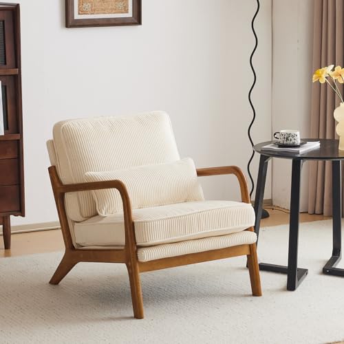 Bonnlo Fauteuil de Salon en Velours Côtelé, Chaise d'Appoint Relaxation avec Cadre en Bois, Siège...