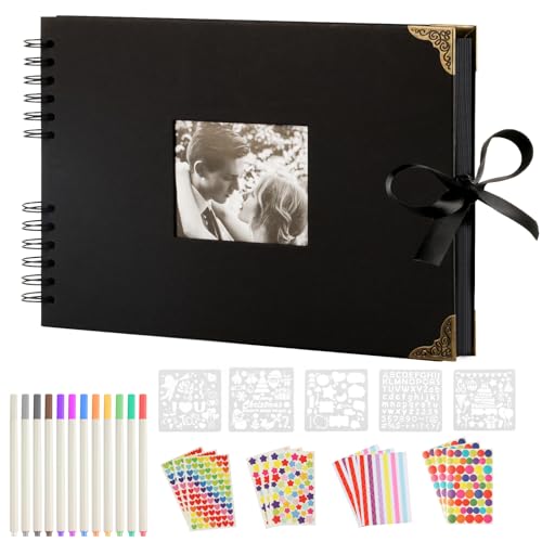 Álbum Fotos para colar e escrever, A4 DIY álbum de fotos personalizado Scrapbooking caderno 80 páginas pretas, para lembranças de casamento presentes aniversário casal livro de assinaturas casamento