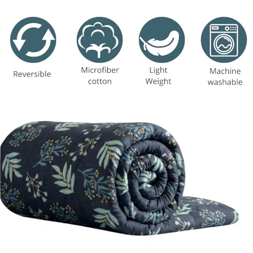 Image of Mafatlal 120 GSM Luxurious All Season Reversible Comforter, Lightweight Microfiber Fill, Single Size 90X60 Inches, Twin Bed AC Blanket, Rich Black