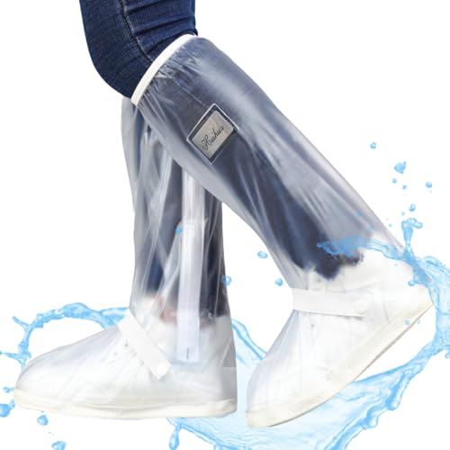 Polaina Bota Galocha 100% Impermeável De Chuva Para Moto Motoqueiro Solado Meia Sola (Branco/Transpa