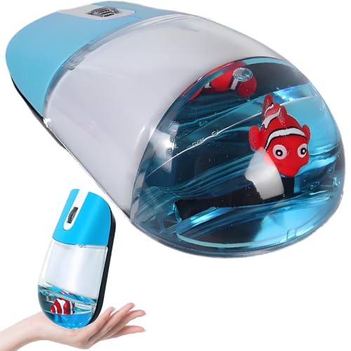Wireless Mouse -Cute Clear Aqua Design, Water Mouse with Optical Precision, Silent Clicks, Lightweight & Floating Animal Transparent Retro Style for Home Office, Great for Kids & Adult(Fish-Blue)
