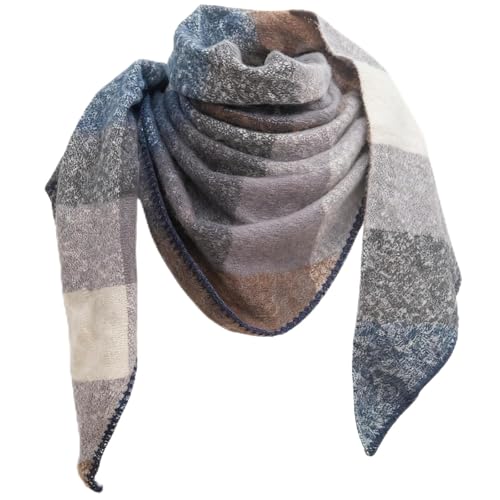 Lykofudi Damen Schal, Übergroß Web Dreieck Winterschal mit buntem Karo Muster, Warmer und weicher Dreieckstuch Kariert, Leichter Strickschal, Halstuch für Frauen und...