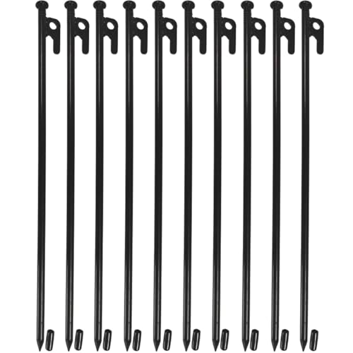 DANCHEL OUTDOOR 16IN-10pcs Extra Long Tent Stakes Heavy with Protective Cap Duty Rust-Free Camping Accessories, Windproof Metal Ground Stakes for Backyard/Beach/Canopy Forged Steel Inflexible Pegs