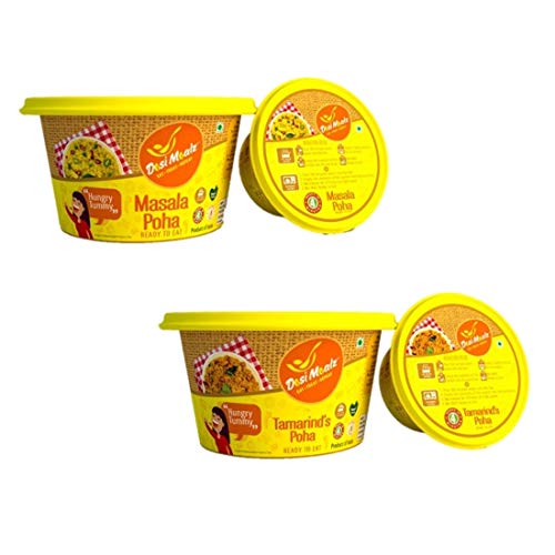Desi Mealz Ready to Eat Cup Poha Instant Healthy Breakfast – Indian,Tasty and Healthy Ready to Eat Food Products, Best Travel Food Each 100 gm (Masala & Tamarind Poha, Combo Pack of 2)