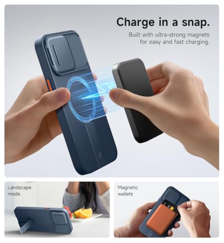 Image of SURITCH for iPhone 14 Pro Max Case with Magnetic Camera Slide Cover and Adjustable Kickstand, Compatible with MagSafe, Shockproof Bumper Case Slim Protective Cover 6.7 Inch, Blue