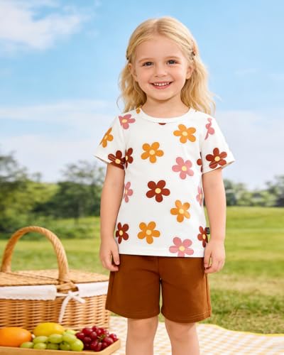 Image of OLMRJKD Kid Toddler Girl Clothes Summer Short Sleeve Figure Graphic Tee Shirt + Shorts Summer Outfits Set