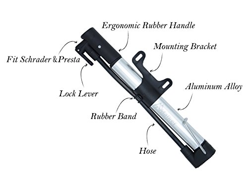 Malker Bike Pump,Compatible with Presta and Schrader Valve Portable Bicycle Pump,Aluminum Alloy Floor Bicycle Air Pump,Compact Mini Bicycle Tire Pump,Bonus Bike Patch Kit,Silver