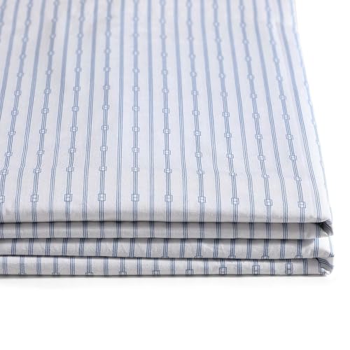 Image of Tommy Hilfiger - Queen Size Sheet Set, Cool & Crisp Cotton Percale Bedding with Fitted Sheet & Pillowcases, Lightweight Bed Sheets, Deep Pocket, College Dorm Room Essentials (Monogram Stripe Blue)