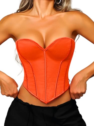 Image of ChiaoLezhee Heart Corset Top For Women, Sexy Concert Outfits Going Out, Strapless Crop Top, Overbust Bustier