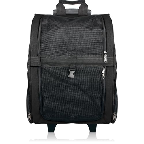 2IN1 Transporttasche mit Rollen bis 15kg Rucksack Trolley Hund Katze Hunderucksack Tasche (Schwarz)