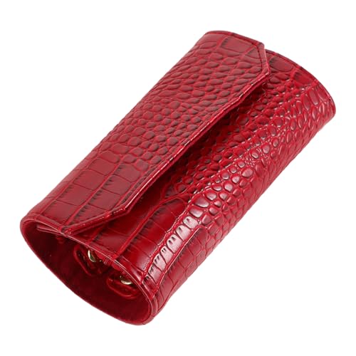 JOINPAYA Estuche Enrollable para Joyas de Viaje Pequeño Organizador Portátil Multifuncional de Tejido de Fibra Sintética Textura de Cocodrilo Color Rojo Fuego Adecuado para Mujer y