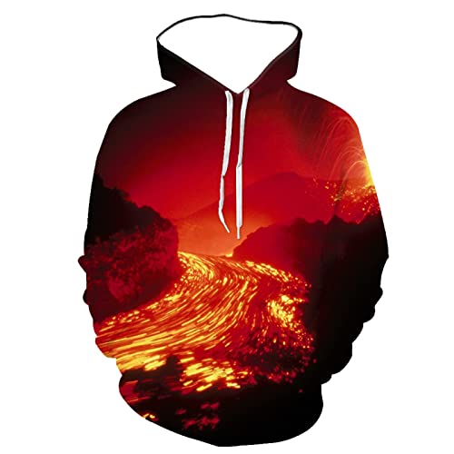 SABORR Volcanic Magma 3D-Gedruckter Hoodie Herren Damen lässiger Pullover Student Outdoor-Sweatshirt-Oberteil