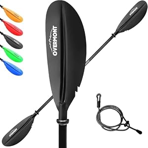 OVERMONT Paddel Aluminium Doppelpaddel SUP Paddel 222cm mit verstellbaren Paddel-Blätter für Kanusport Kajakfahren Kanadier Boot Ruderboot Schwarz/Rot/Orange