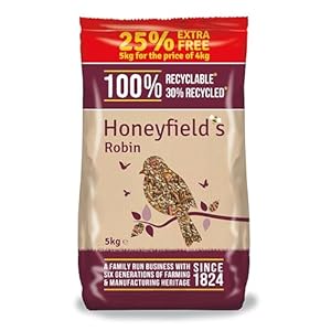 Bird Food – Robin, High in Energy and Protein, Contains Mealworms for Robins, Great for Hanging Feeders, Bird Tables, and Ground Feeding, Bulk Bag (5kg) – Honeyfield’s