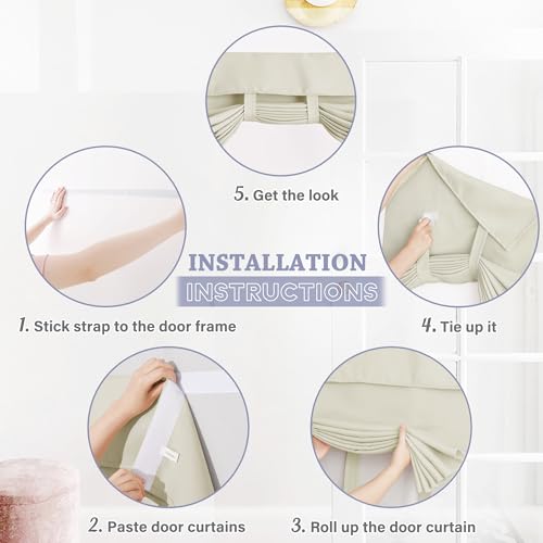 RYB Home French Door Curtain - Privacy Protect Thermal Insulated Doorway Curtain for Kitchen Living Room Dining, 69 Inches 30 Wide Drape, Light Beige, 1 Panel