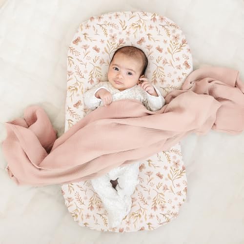 Image of Konssy 2 Pack Baby Lounger Cover, Stretchy Soft Infant Lounger Cover | For Baby Boys and Girls, Cover Set Only. Soft Breathable Fabric, Envelope Closure, Machine Washable, Pink Spring and Pink