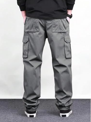 Image of Pure Cotton Cargo Pants for Men | Cargo Pant Man | Elastic Drawstring Waist Straight Fit Lower Pant | Multi-Pocket Utility Trousers for Men | Stylish Comfortable Casual Outdoor Bottom Wear