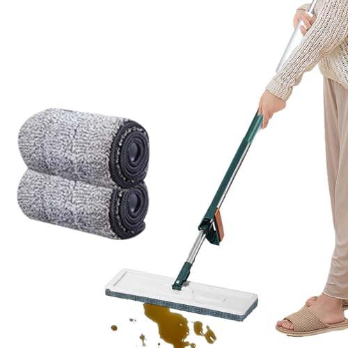 Mopa fácil de apretar, juego de 3 mopas giratorias para limpieza de suelos, trapeadores exprimidores absorbentes de agua con 2 almohadillas de repuesto para uso en húmedo y seco
