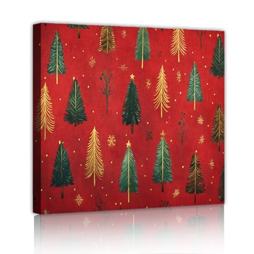 Arbre de Noël coloré toile art mural affiches festives peinture salon chambre 55x55