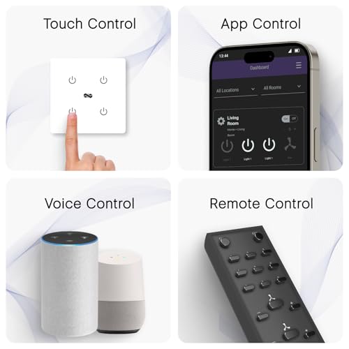 Image of IOTICS Smart Wifi Switch Board: 4 x Switch Module. Touch Control, Remote, App Control. Voice Compatible with Alexa & Assistant. Smart Touch Switch Board For Home Automation (White)