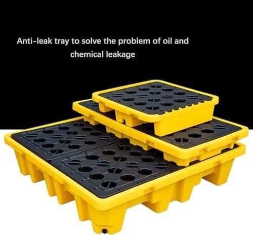 Paletas Amarillas y Negras para contención de derrames: Plataformas modulares de plástico para garajes de fábrica, apilamiento y Almacenamiento, Resistentes a la Pintura y la Humedad: soluci
