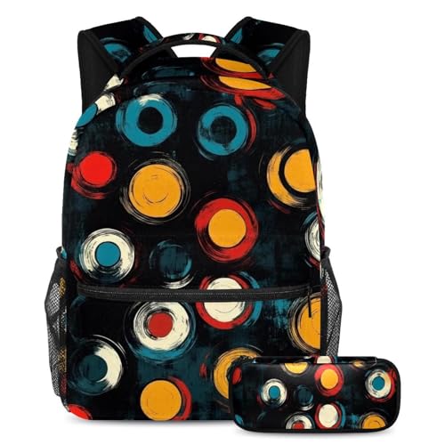 Sac à dos d'école et trousse avec disques abstraits colorés pour élève