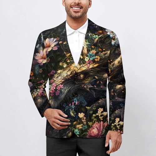 Dragon Gothic Floral Men's Suits Dress Business Formal Suit Print Jackets Coat For Wedding Party2