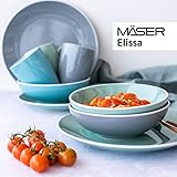 MÄSER 931845 Serie Elissa Modernes Geschirr Set für 6 Personen in Grün mit weißem Rand, 24-teiliges Kombiservice, Steinzeug