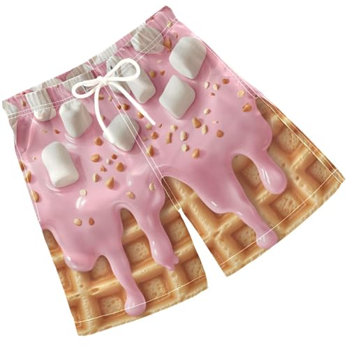 Pigsaly Boys' Swim Board Shorts Sprinkles Marshmallows Pink Ice Cream Boy's Swim Trunks Kids Swimwear M