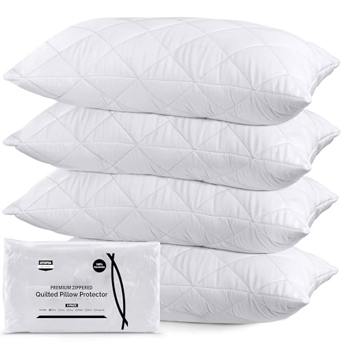 Utopia Bedding Protectores de Almohada 50x75 cm, Pack de 4 Fundas de Almohada Acolchadas con Cremallera, Funda de Almohada de Microfibra Suave y Transpirable (Blanco)
