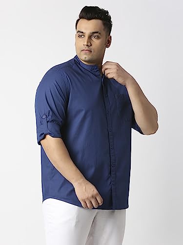 Image of Thomas Scott Mens | Full Sleeve | Solid Plain Color | Regular Fit | Plus Size | 100% Cotton | Mandarin Collar | Casual | Shirt