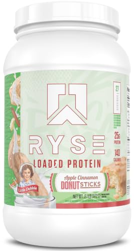 Image of Ryse Loaded Protein Powder - Apple Cinnamon Donuts Sticks - 25g Whey Protein Isolate & Concentrate with Prebiotic Fiber & MCTs - Low Carb, Low Sugar, Digestive-Friendly - 27 Servings / 2 lb Tub
