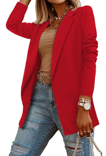 CRAZY GRID Women Business Causal Blazer Ladies Work Suit Jacket Long Sleeve Lapel Lightweight Professional Suit Blazer Jacket Plus Size XL Red