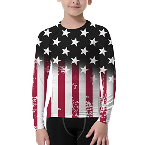 American Flag Rash Guards for Boys and Girls,Long Sleeve Compression BJJ Kids and Youth Tops