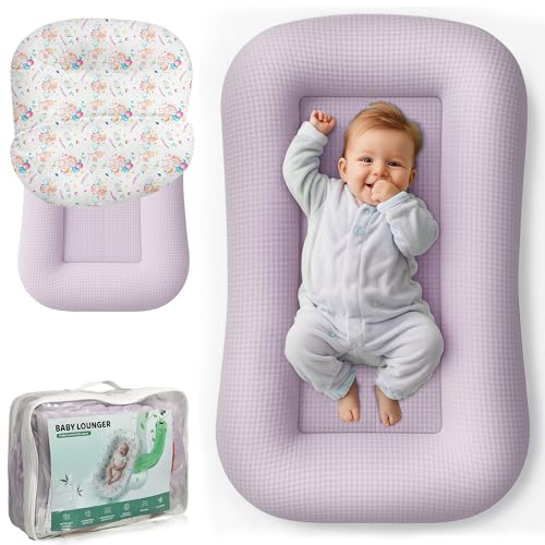 Image of azopesy Baby Lounger for Newborn - Infant Lounger 0-24 Months with Lounger Cover, Adjustable Baby Nest Lounger, Breathable Fabric & 3D Support Newborn Lounger, Portable Newborn Essentials, Pink
