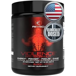 Violence Pre Workout Powder for Men & Women, Clinically Dosed Preworkout, 180 mg Caffeine + L-Theanine, L Citrulline Malate, Beta Alanine, Alpha GPC – 25 Servings, Blood Orange – Energy, Focus & Pump