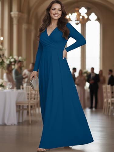 Image of KOH KOH Womens Long Sleeve V-Neck Flowy Modest Elegant Evening Maxi Dress