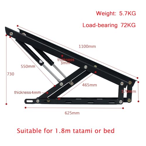 Springs Furniture Hinge,Spring Hinges, 2pcs Gas Pressure Damper for Bed Boxes Pneumatic Bed Lifting Mechanisms Heavy Duty Gas Springs Furniture Hinge Spring Folding Lift Hinges Accessories