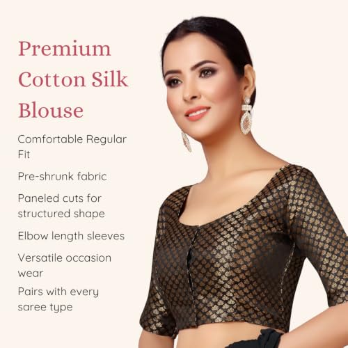 Image of Studio Shringaar Women's Zari Brocade Stitched Elbow Length Sleeves Saree Blouse