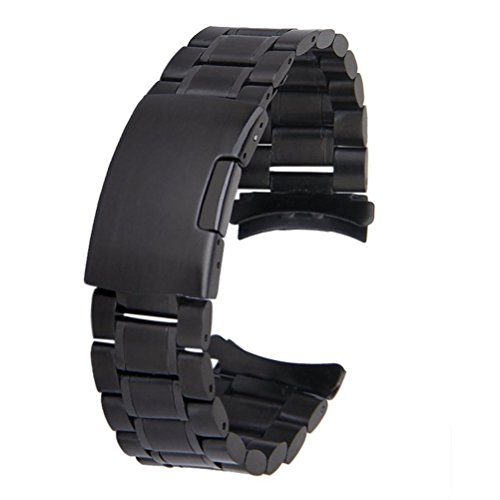 LEORX 22u00a0mm Bracelet Liens Bracelet de Montre en Acier Inoxydable massif Extrémité courbée avec ressort Montre Bars (Noir)