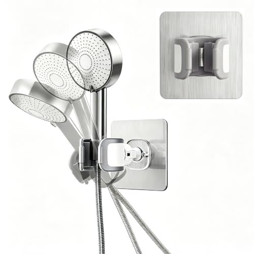 Adjustable Shower Head Holder Adhesive & Drill 2-in-1 with 360° Swivel