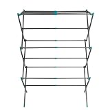 Der Wäscheständer hat in aufgestelltem Zustand eine Größe von 72 x 43 x 104 cm (LxBxH). Die großzügige Trockenkapazität bietet reichlich Platz für Ihre Wäsche.