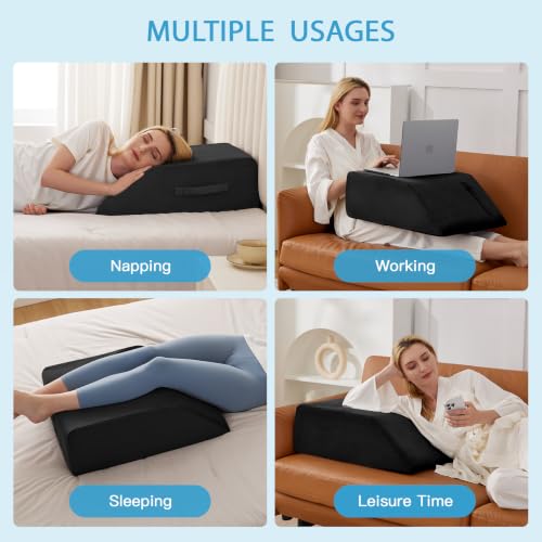 Image of MEGCXIT Leg Pillow Elevation Blood Circulation, Leg Wedge for Elevation for Swelling, Leg Elevating Pillow for After Surgery, Memory Foam Foot Knee Pillow for Back Sleeping 24x19x8 Inch Black