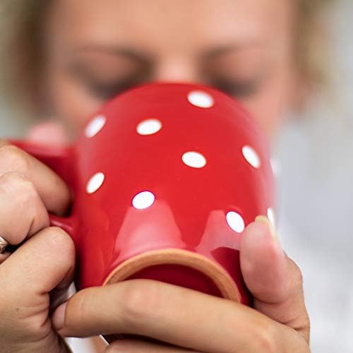 City to Cottage® Red and White | Polka Dot Spotty | Designer Handmade Hand Painted | Unique Ceramic 10oz/300ml | Hot Chocolate Coffee Tea Mugs Cups with Large Handle | Gift